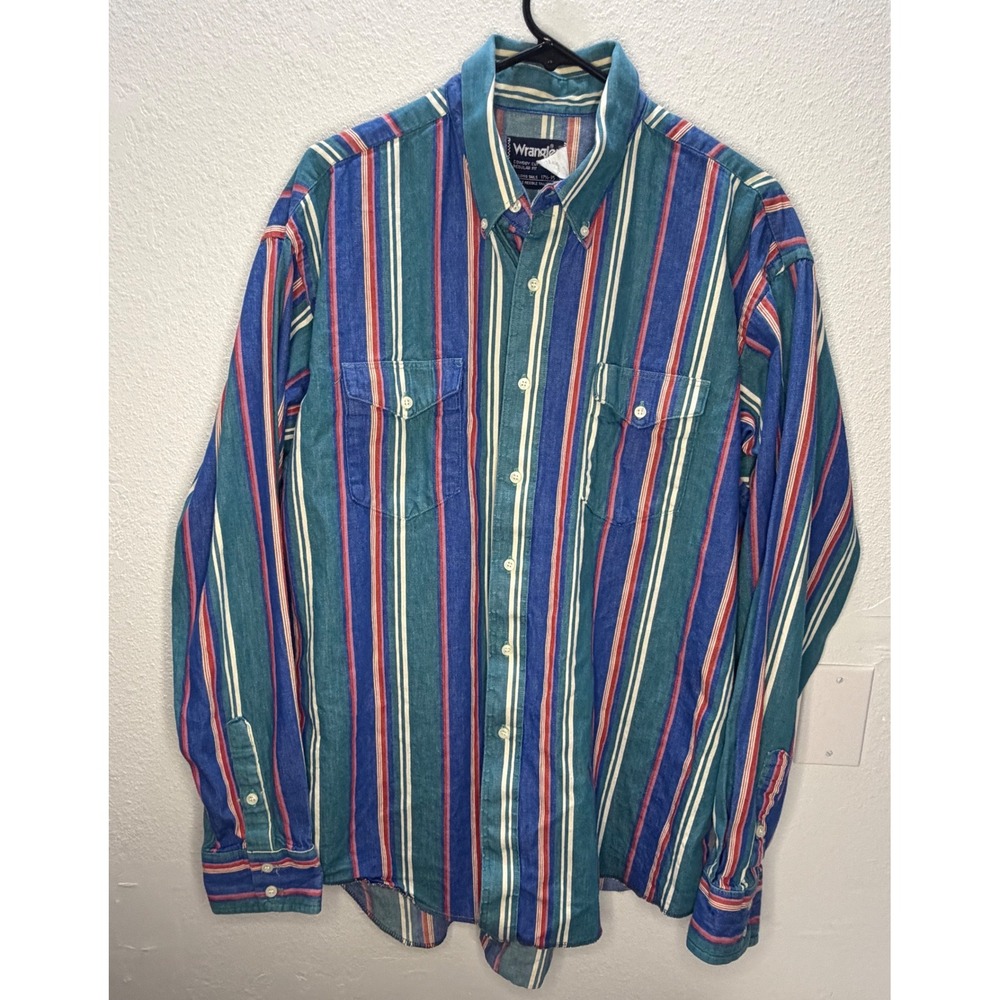Vintage Wrangler Cowboy Cut Shirt Mens XL 17.5 35 Striped Western X-Long Tails
